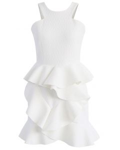 ティアードフリル裾付きドレス/ホワイト