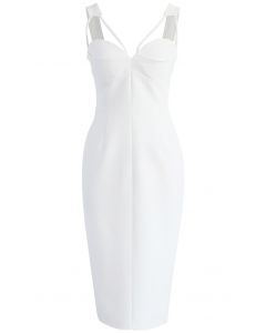 個性的なカップ付きオーペンバックドレス/ホワイト