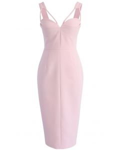 個性的なカップ付きオーペンバックドレス/ピンク