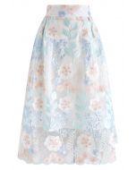 花柄刺繍メッシュスカート